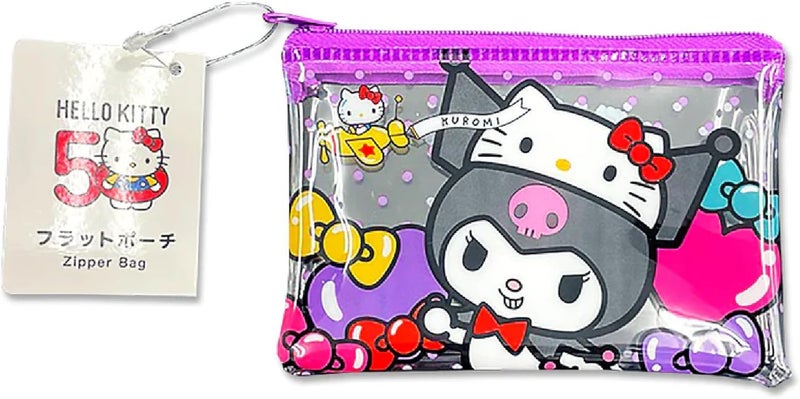 MENBLY 50th anniversary Flat pouch, Cute Vinyl Zipper Pouch, Card Wallet & Case, Kawaii Pouch Bag, 12x7.5x1cm (Purple Kuormi-Bunny) - Image 2